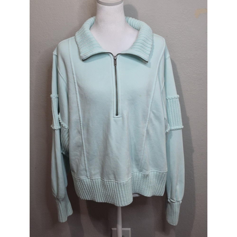 Daily Practice Anthropologie Pullover L Mint Green Half‎ Zip Ribbed Sweatshirt